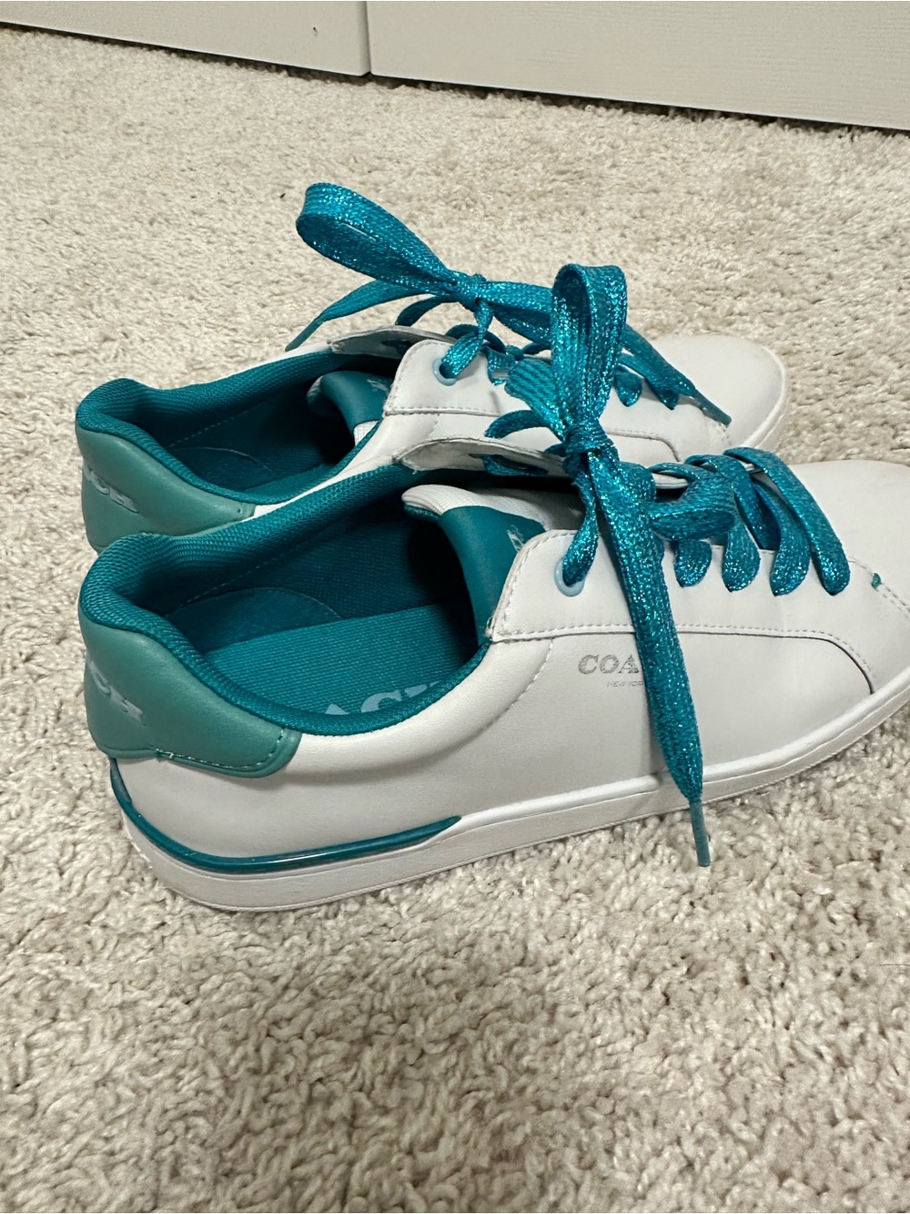 COACH White Sneakers with Teal Accents